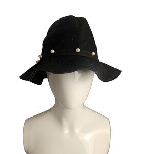 The Hats Company Black Wool Fedora With Pearl Accents Made In Italy